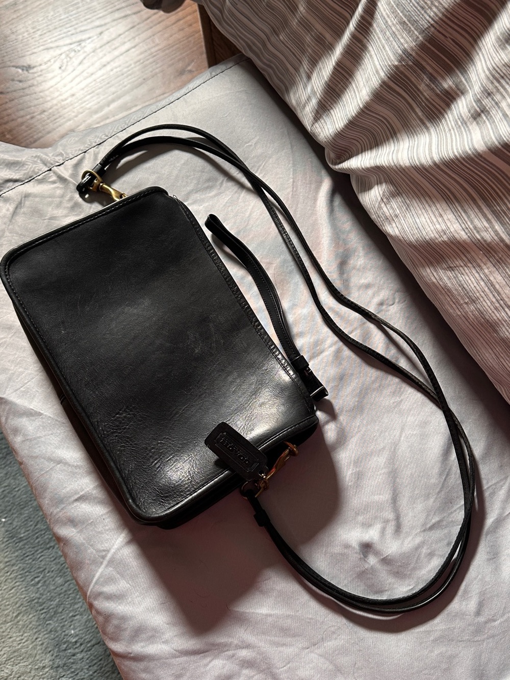 Coach Vintage NYC Black Leather Zip-Top Crossbody Bag (Style #1415)